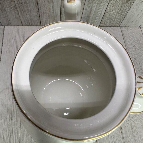 Vtg B&D Porcelain White Tea Pot with Gold Accents Handle Spout Lid 10" Tall - Picture 12 of 15